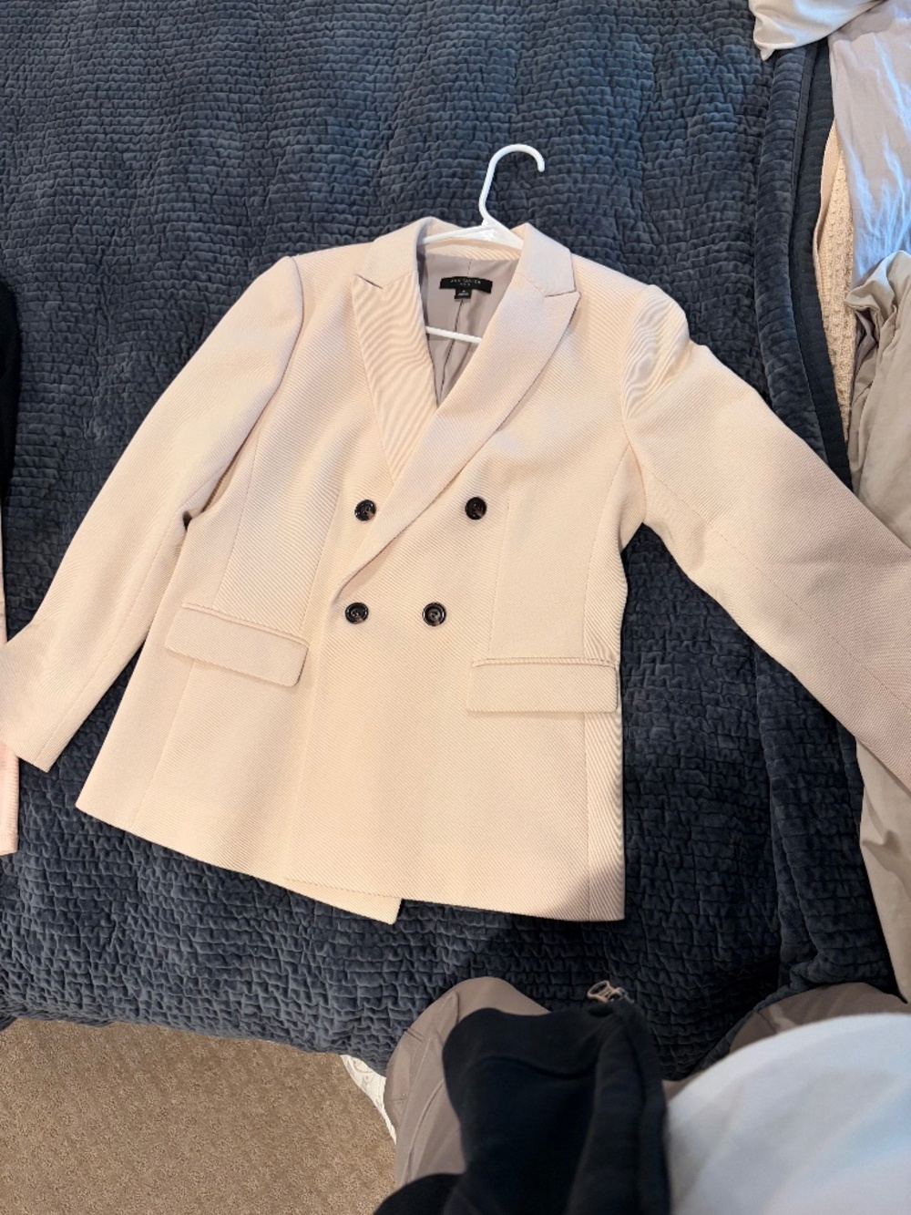 Ann Taylor Petite Cream Double Breasted Tailored Blazer Jacket